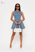 Denim mini dress front view - Epicplacess