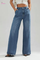 Pleated wide-leg jeans outfit view - Epicplacess