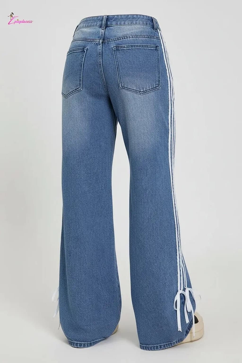 Side-stripe lace-up wide-leg jeans front view - Epicplacess