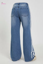 Side-stripe lace-up wide-leg jeans front view - Epicplacess