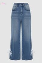 Medium blue lace-up wide-leg jeans detail - Epicplacess