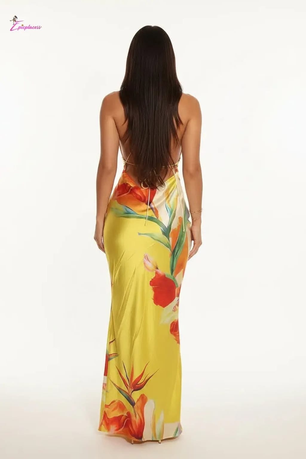 Tropical Floral  Cowl Neck Open Back Maxi Dress | Yellow - Epicplacess
