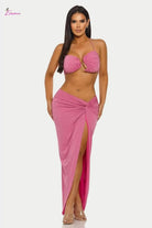 Ruched Halter Bra Top Twist-Front Maxi Skirt Set - Epicplacess