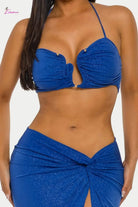 Ruched Halter Bra Top Twist-Front Maxi Skirt Set - Epicplacess