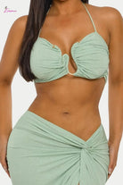 Ruched Halter Bra Top Twist-Front Maxi Skirt Set - Epicplacess