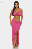 Ruched Halter Bra Top Twist-Front Maxi Skirt Set - Epicplacess