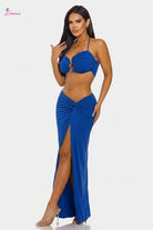 Ruched Halter Bra Top Twist-Front Maxi Skirt Set - Epicplacess