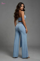 Serpent Charm Ruched Crop & Wide-Leg Pant Set - Epicplacess
