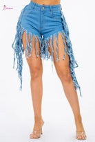 Fringe denim shorts side view - Epicplacess