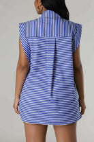 Striped Sleeveless Button-Down Shirt & Shorts Co-Ord Set - Epicplacess