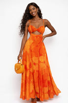 Orange Floral Cutout Spaghetti Strap Maxi Dress - Epicplacess