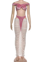 Pink off-shoulder maxi skirt set front view - Epicplacess