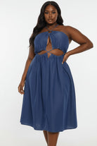 Plus Size Denim Halter Cutout Maxi Dress - Detail Studio Enhanced