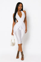 White capri jumpsuit front view - Epicplacess