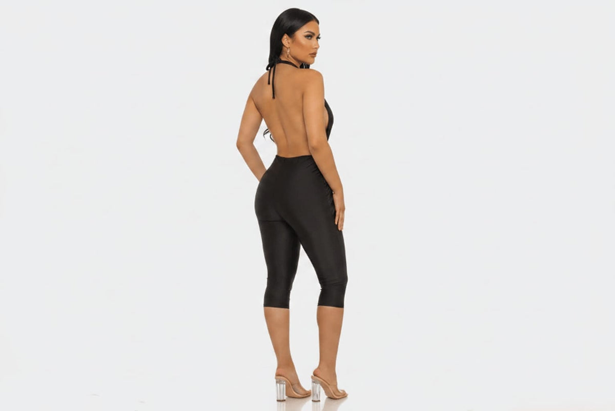 Black capri jumpsuit studio view - Epicplacess