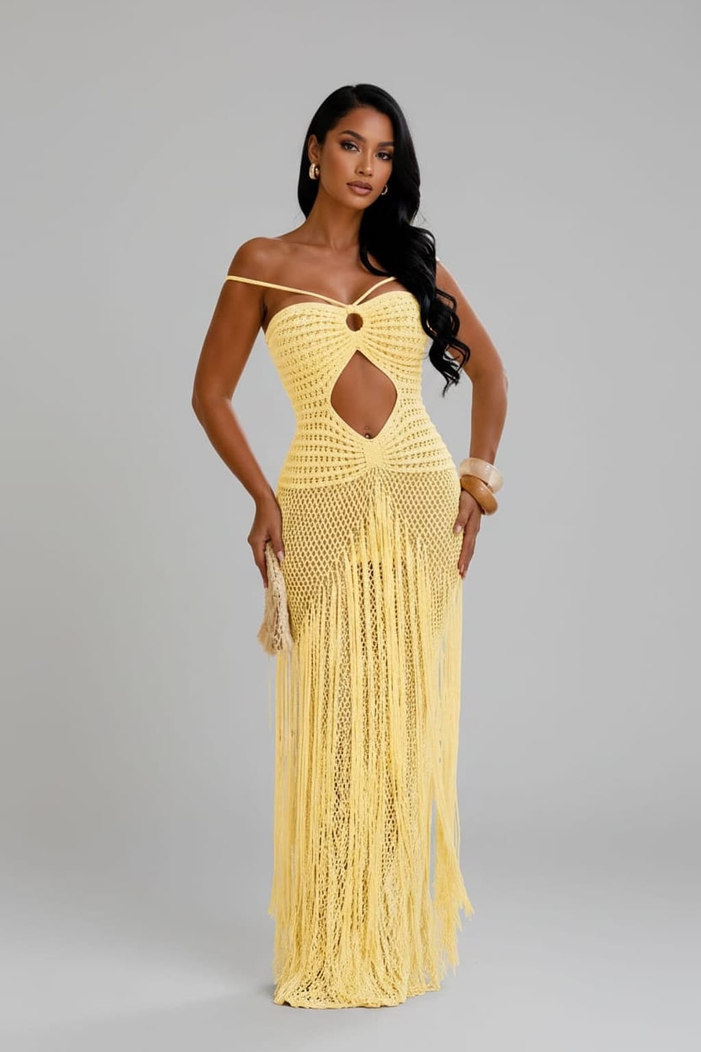 Yellow crochet dress outfit view - Epicplacess