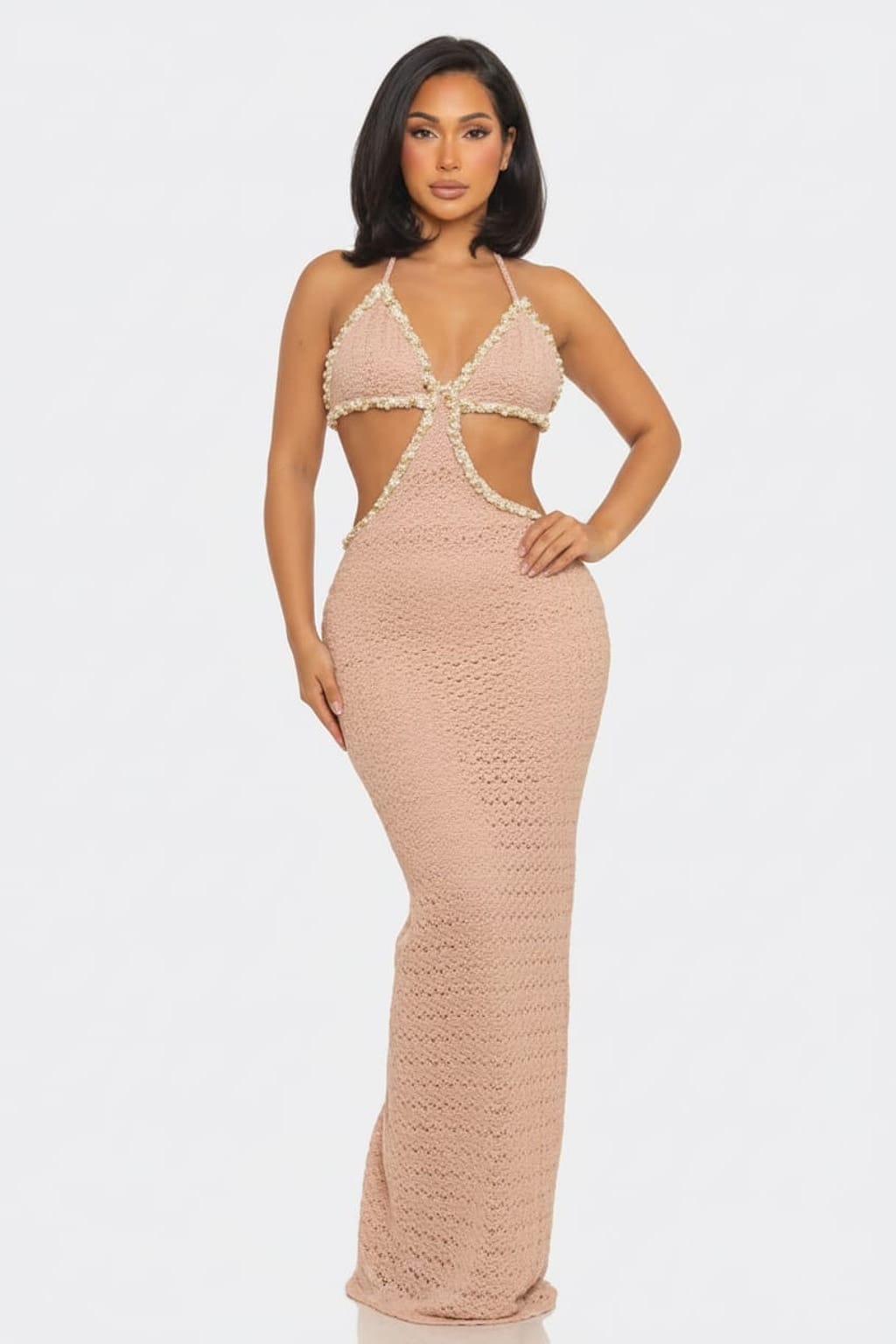 Pink scallop crochet halter maxi dress - Epicplacess