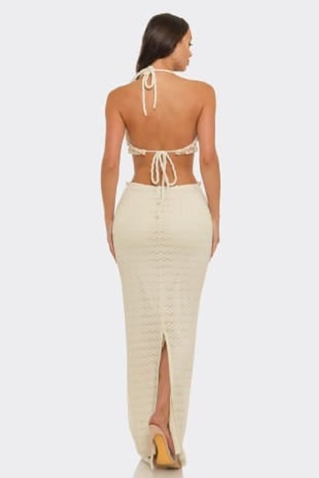 Women's Scallop Crochet Halter Maxi Dress