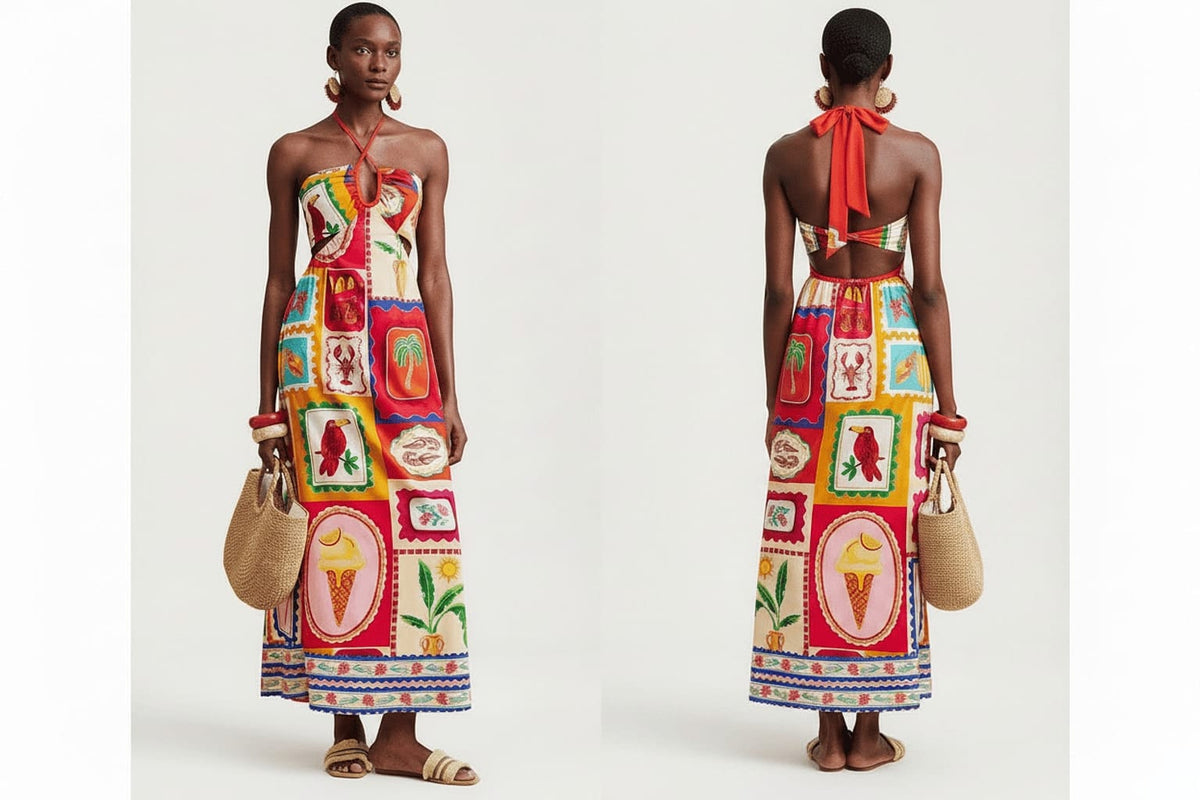 Tropical maxi dress front view - Epicplacess