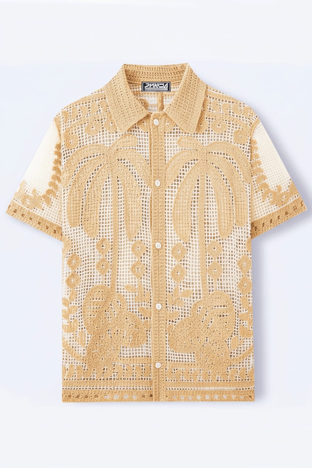 Men's Gold Crochet Lace Shirt – Flat Lay