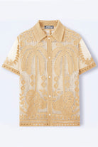 Men's Gold Crochet Lace Shirt – Flat Lay