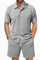 Men's gray geometric arrow jacquard shirt and shorts set - Epicplacess