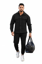 Men's Fleece Overshirt & Jogger Co-ord Set – Black Walking View