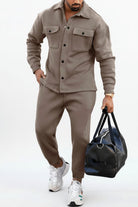 Men's Fleece Overshirt & Jogger Co-ord Set – Khaki Walking View