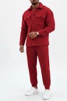 Men's Fleece Overshirt & Jogger Co-ord Set – Red Front View