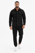 Men's Fleece Overshirt & Jogger Co-ord Set – Black Front View