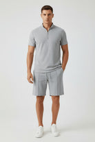 Men's Waffle-Knit Quarter-Zip Co-ord Set – Grey Front Flat Lay