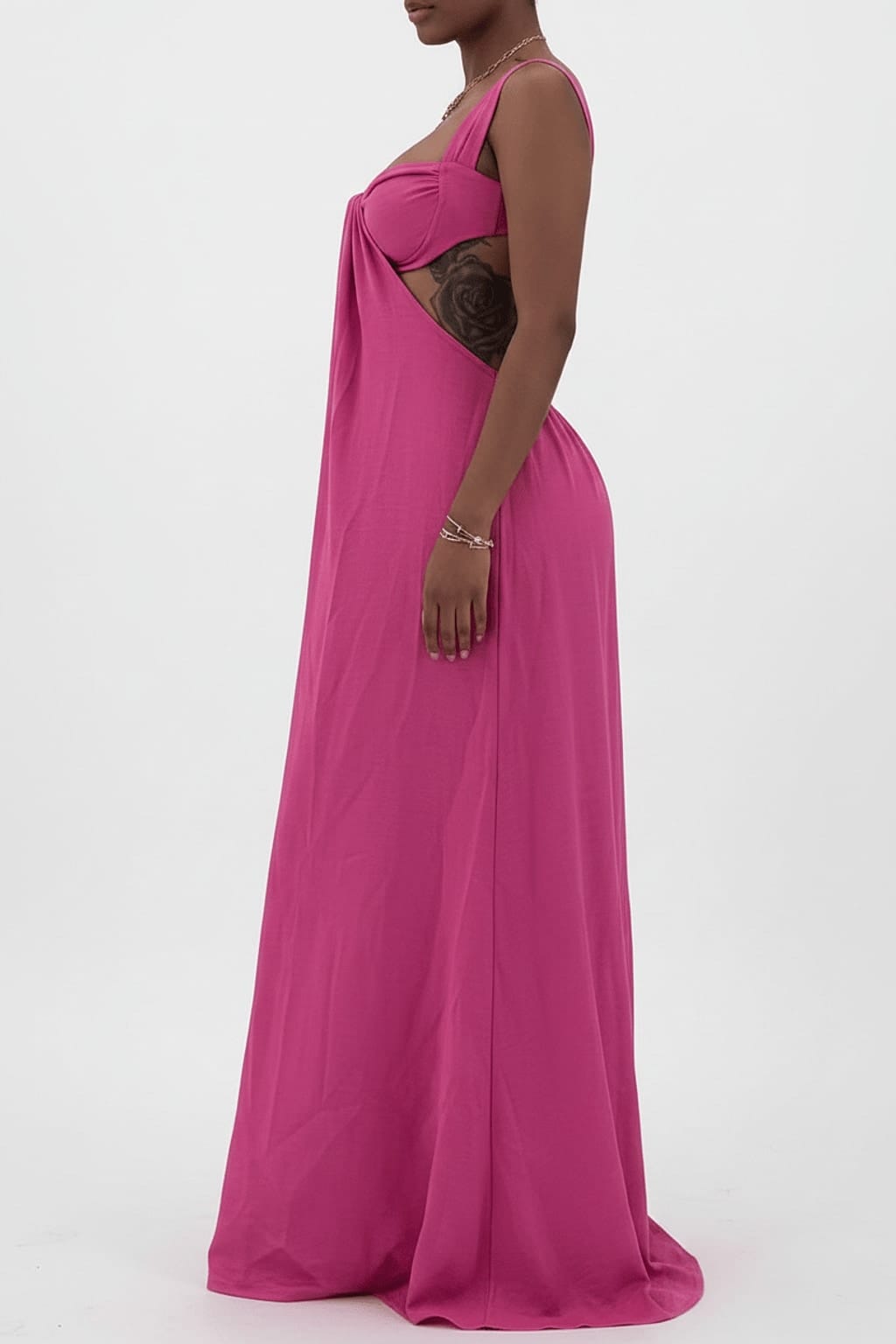 Fuchsia Cutout Bustier Wide-Leg Maxi Jumpsuit - Side View