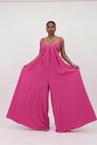 Fuchsia Cutout Bustier Wide-Leg Maxi Jumpsuit - Detail Front View