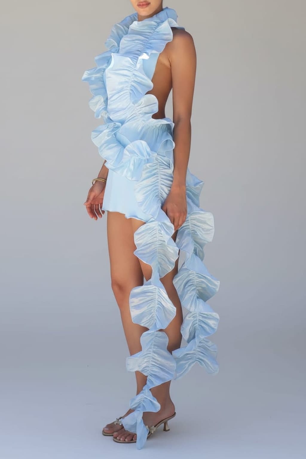 Blue Fantasy Baby Blue Ruffle Train Mini Dress - detail view