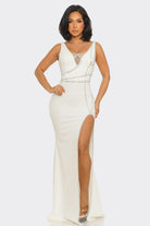 Women's Ruby Radiance Red Rhinestone Slit Maxi Gown