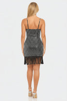 Silver Mirror Tile Rhinestone Fringe Mini Dress - Back View