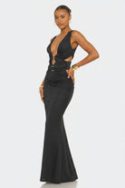 Red Allure Plunge Cutout Ruched Maxi Dress - side view