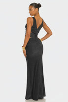 Red Allure Plunge Cutout Ruched Maxi Dress - cutout waist detail