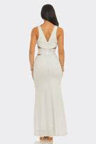 Red Allure Plunge Cutout Ruched Maxi Dress - close-up view