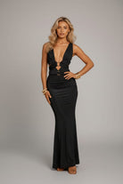 Red Allure Plunge Cutout Ruched Maxi Dress - styled view