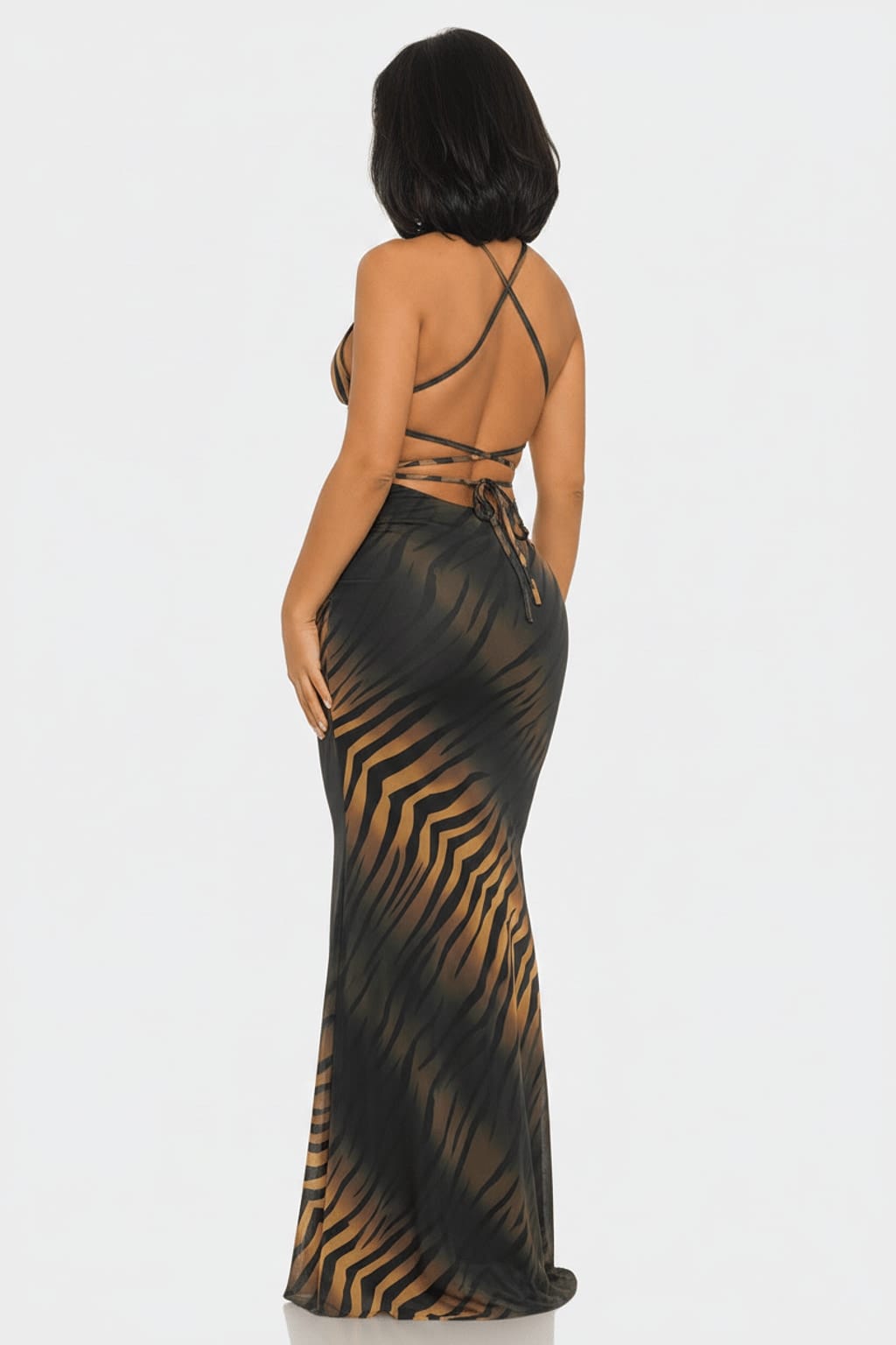 Tiger Print Mesh Maxi Dress - Studio Enhanced