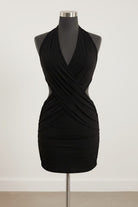 Halter Neck Ruched Bodycon Mini Dress - Black Studio Enhanced