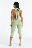 Women's Textured Halter Neck Open Back Bodycon Capri Jumpsuit 3 Colors