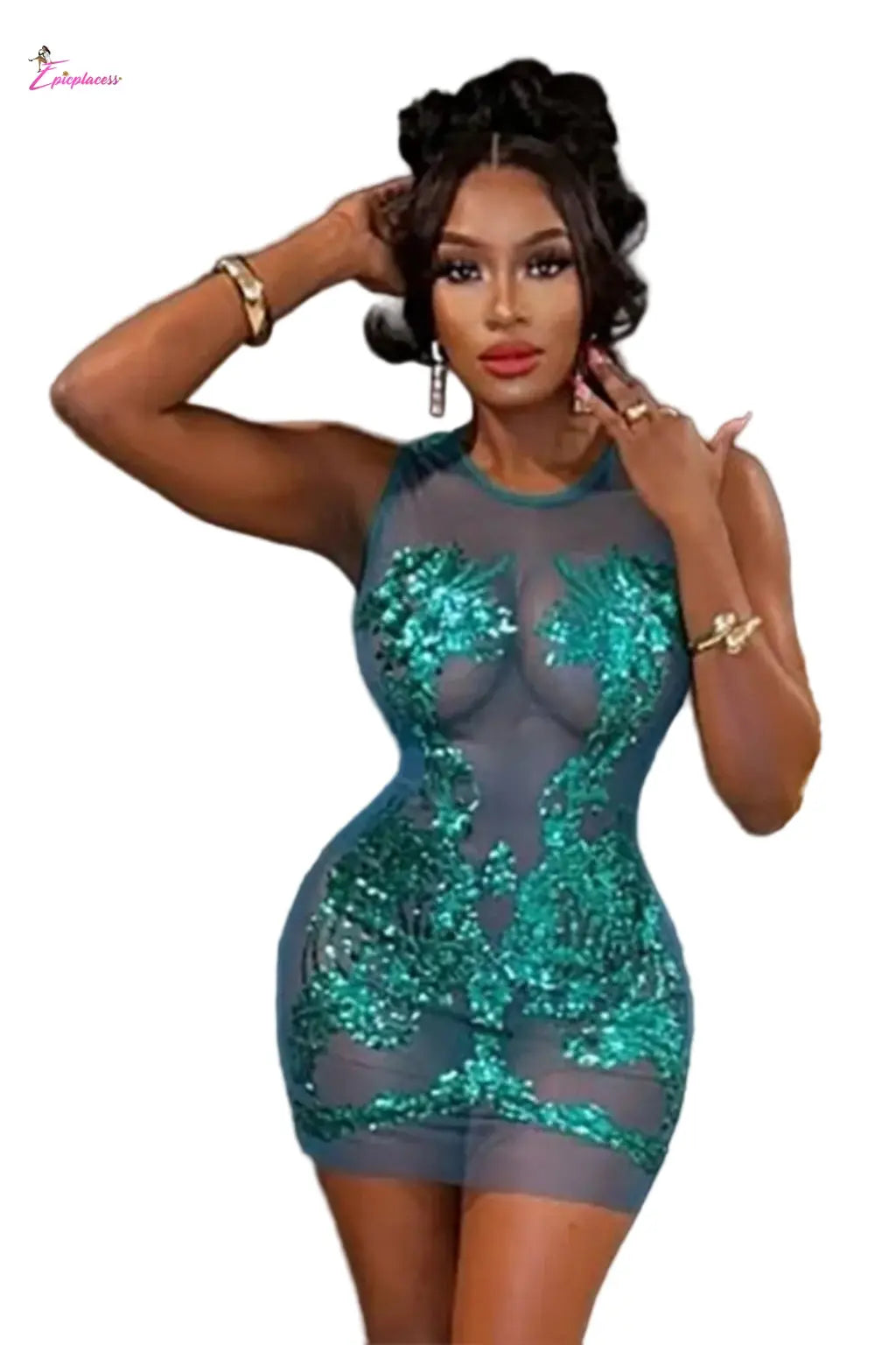 Sequin mini dress front view - Epicplacess