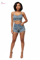 Denim shorts set close detail - Epicplacess