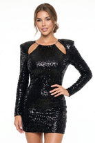 Women's Sequin Open Back Mini Dress in Black