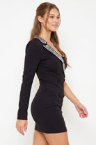 Women's Rhinestone One Shoulder Suit Mini Dress – detail close-up