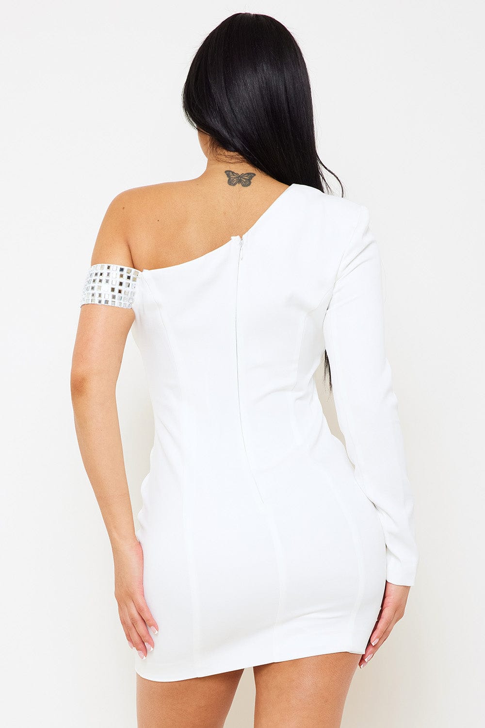Women's Rhinestone One Shoulder Suit Mini Dress – fabric detail