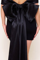 Women's Satin Ribbon Bow Detail Back Mini Dress – full-length view