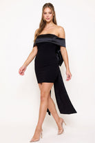 Women's Satin Ribbon Bow Detail Back Mini Dress in Black